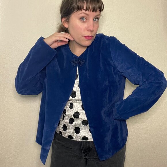 Vintage Cobalt Blue Velvet Lightweight Jacket Large - Picture 8 of 8